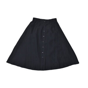 Vintage Ilowu Black High Waisted A-Line Skirt Button Women's Regular Size 14